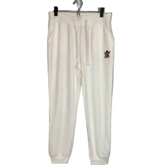 Badgley Mischka Pants - Badgley Mischka Women’s White French Terry Joggers Face Logo Artwork Size Med